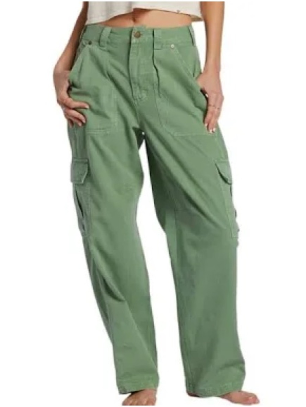 Billabong Walk Along Wide Leg Cargo Pants Green Sz M